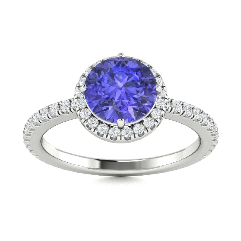 Elegant emerald-cut engagement rings for women who love bold, sophisticated styles -18KT Gold Round Brilliant Cut Tanzanite and Diamond Ring (Tanzanite 2.00 ct. White Diamonds 0.20 cts.)