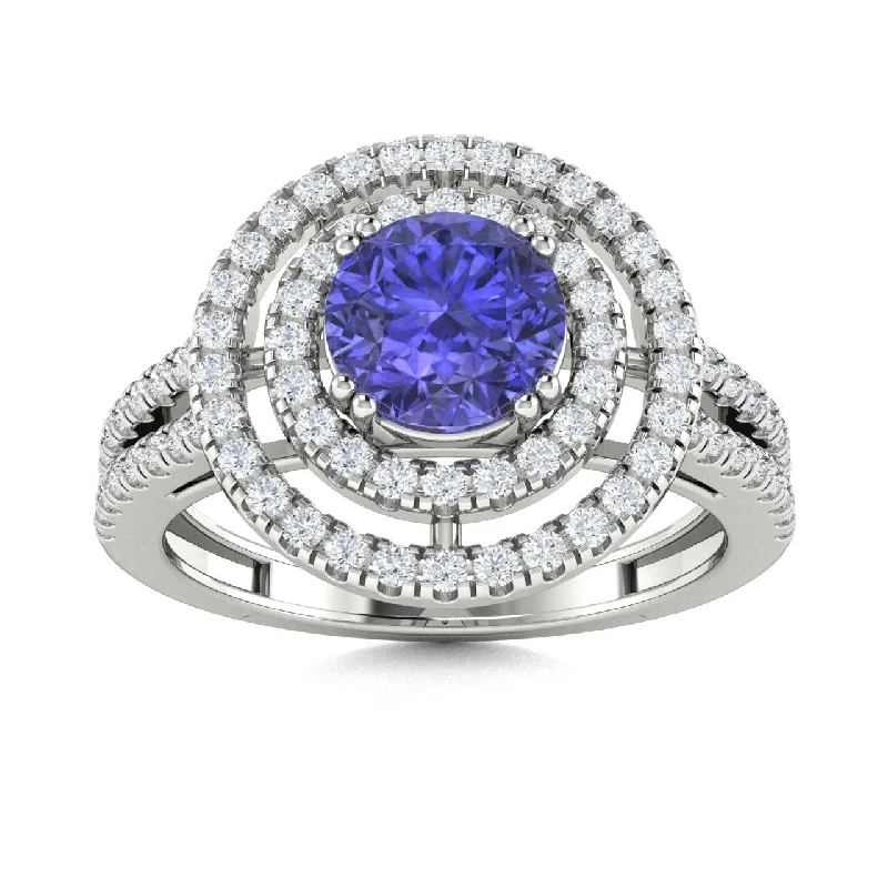 Affordable engagement rings with gemstone center stones like sapphire or ruby -18kt Gold Tanzanite and Diamond Ring (Tanzanite 1.25ct Diamonds 0.60cts)