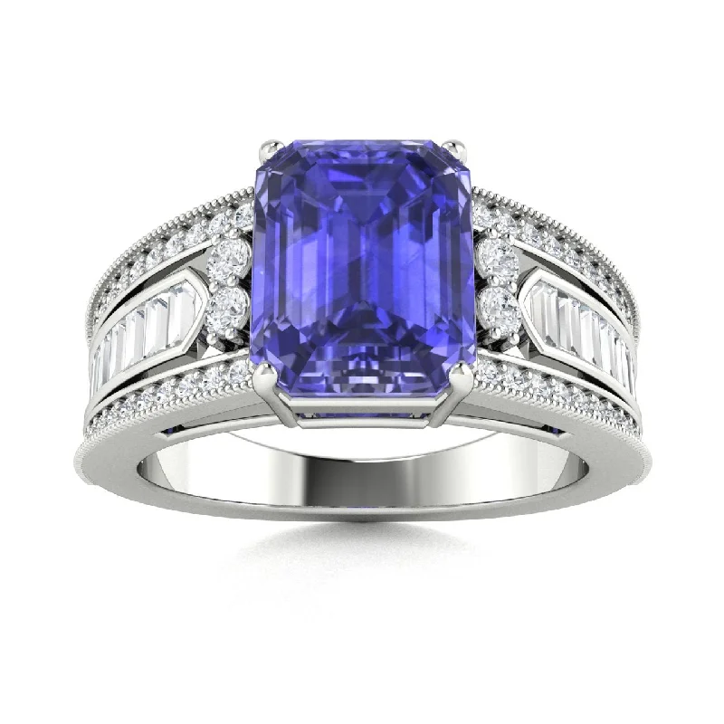 Engagement rings with asymmetrical designs for couples seeking non-traditional styles -18KT Gold Tanzanite and Diamond Ring (Tanzanite 7.00 ct White Diamonds 0.75 cts)