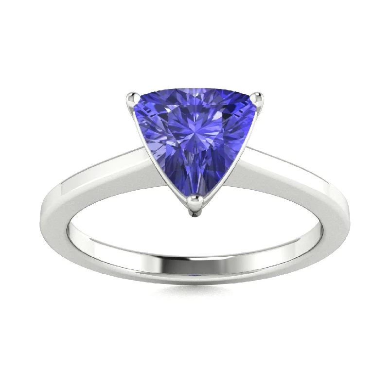 Classic engagement rings with round diamonds set in white gold or platinum bands -18kt Gold Trillion Cut Tanzanite Ring (Tanzanite 2.75ct)