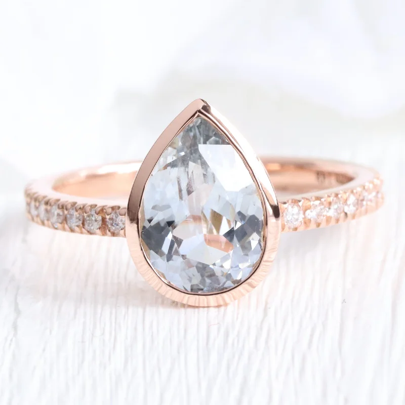 Simple engagement rings with solitaire diamonds for minimalist and elegant style -2.26 Ct Pastel Aqua Blue Sapphire Ring in 14k Rose Gold Bezel Pave Diamond, Size 6.25