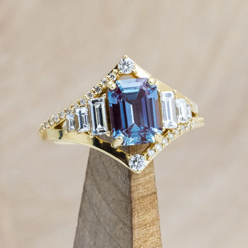 Engagement rings with diamond sidestones for added brilliance and a modern touch -"ATHENA" - EMERALD CUT LAB-GROWN ALEXANDRITE ENGAGEMENT RING WITH DIAMOND ACCENTS