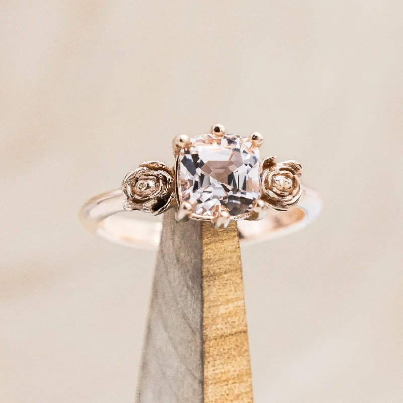 Engagement rings with emerald-cut diamonds for a clean and elegant style -"EVIE" - METAL ROSE ACCENTS ENGAGEMENT RING - MOUNTING ONLY - SELECT YOUR OWN STONE