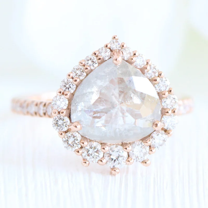 Stunning engagement rings with cushion-cut diamonds for a soft, vintage-inspired look -Large Icy Salt and Pepper Diamond Ring in 14k Rose Gold Tiara Halo Pear Ring, Size 6.5