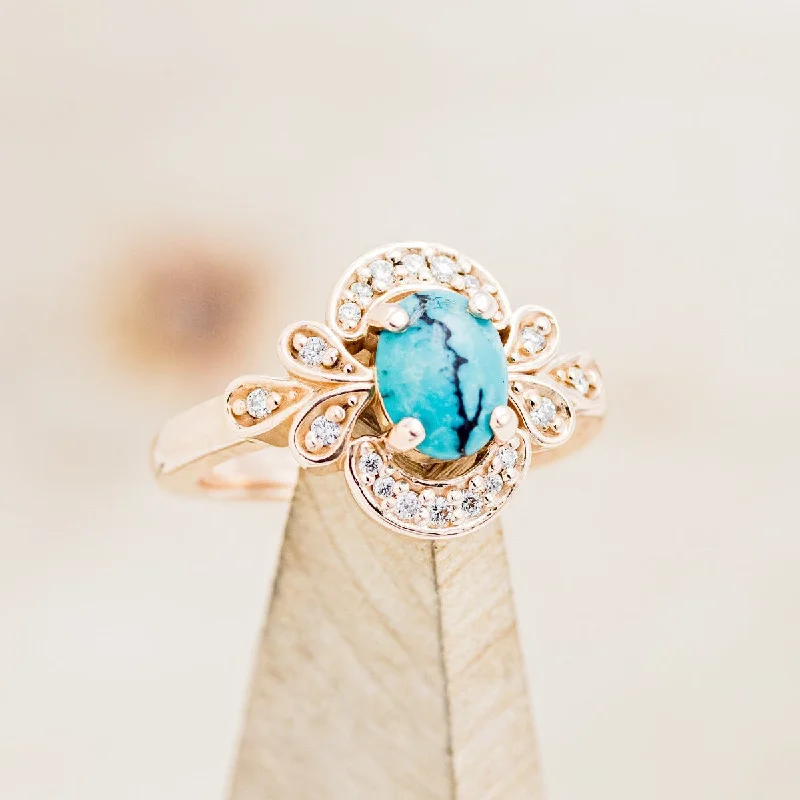 Luxury engagement rings with platinum settings for high-end, premium quality -"NORA" - OVAL TURQUOISE ENGAGEMENT RING WITH DIAMOND ACCENTS