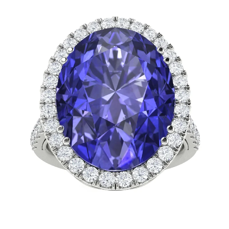 Unique engagement rings with rough-cut diamonds for a rustic, natural look -One-of-a-Kind 14kt Gold Oval brilliant Tanzanite and Diamond Ring (Tanzanite 10.00 cts. Diamonds 0.75 cts.)