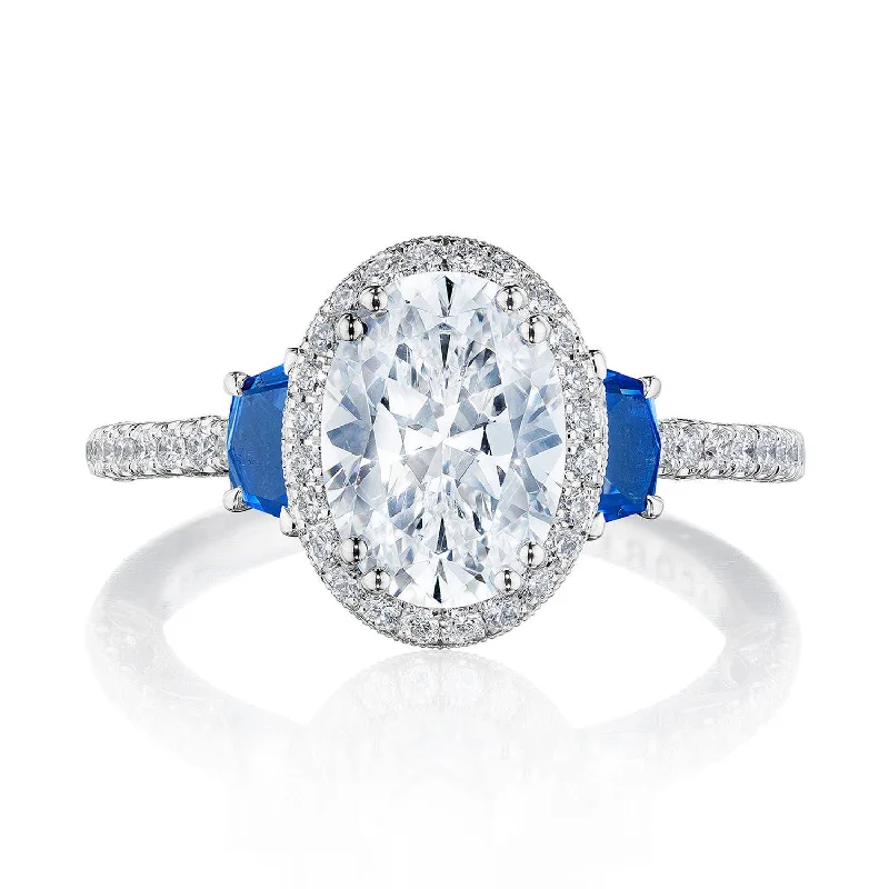 Engagement rings with pink diamonds for a soft, feminine touch of luxury -Oval 3-Stone Engagement Ring with Blue Sapphire