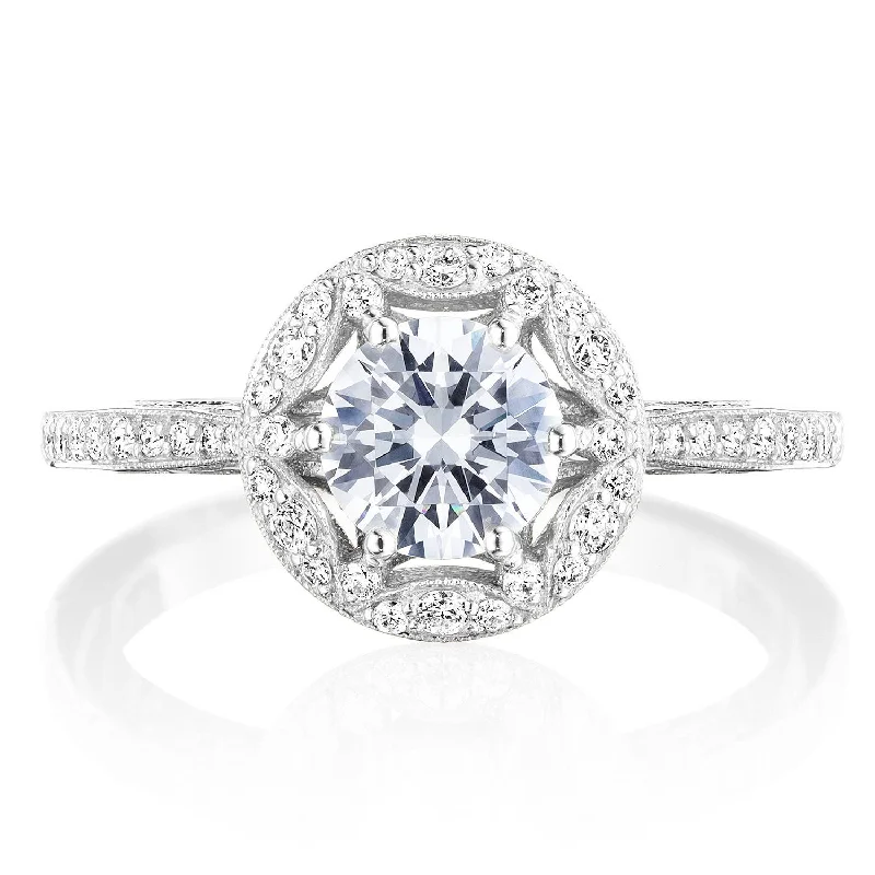 Classic engagement rings with round diamonds set in white gold or platinum bands -Round Bloom Engagement Ring