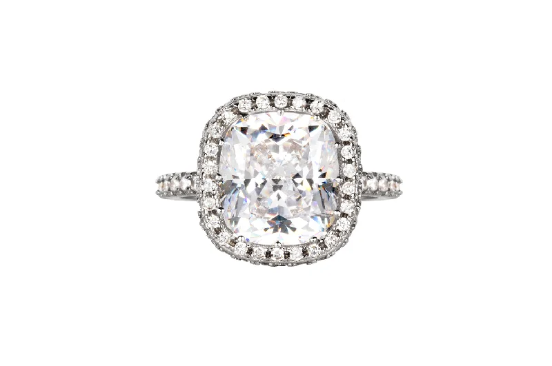 Engagement rings with diamond pavé bands for extra sparkle and glamour -The Farrah Ring (3.2 Carat)