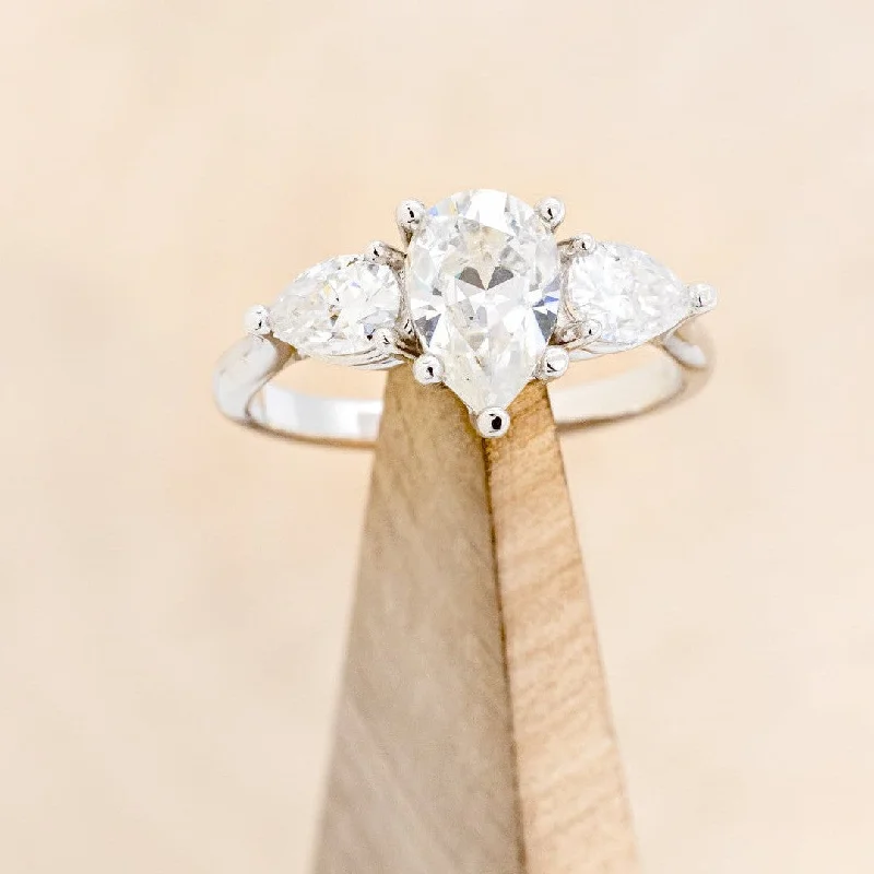 Custom engagement rings with heirloom diamonds for a sentimental and personal touch -"VOGUE" - PEAR-CUT MOISSANITE ENGAGEMENT RING WITH MOISSANITE ACCENTS