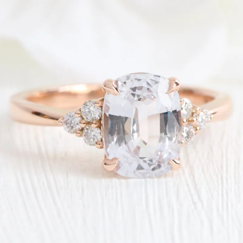 Engagement rings with platinum bands for a hypoallergenic, durable, and luxurious option -2.75 Ct White Sapphire Diamond Ring in 14k Rose Gold 3 Stone Ring, Size 6.75