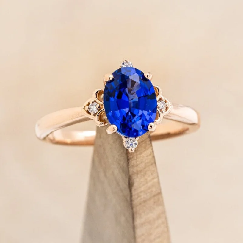 Affordable engagement rings with lab-created diamonds for an ethical, budget-friendly choice -"ZELLA" - OVAL CUT LAB-GROWN BLUE SAPPHIRE ENGAGEMENT RING