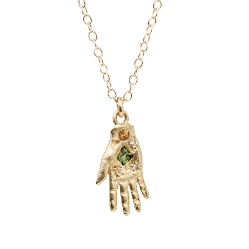 Oversized brooches and pins for dramatic flair -Helping Hand Green Sapphire Necklace