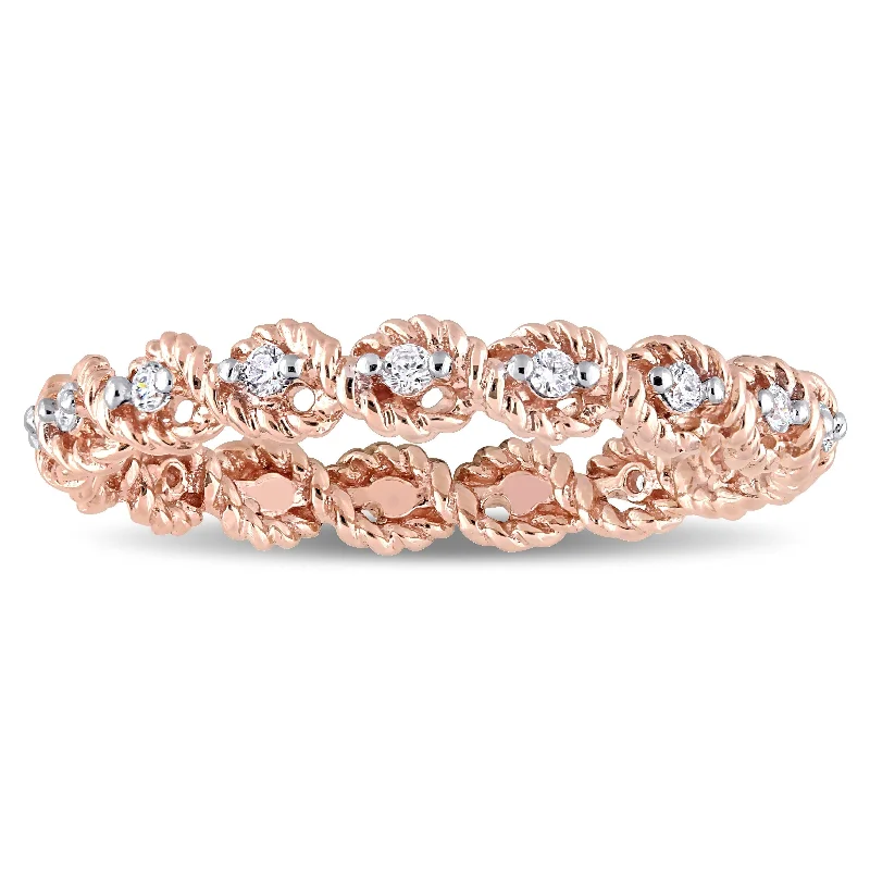 Thin Diamond Rings for Subtle Beauty-Miadora 10k Rose Gold 1/6ct TDW Diamond Woven Infinity Eternity Band - White