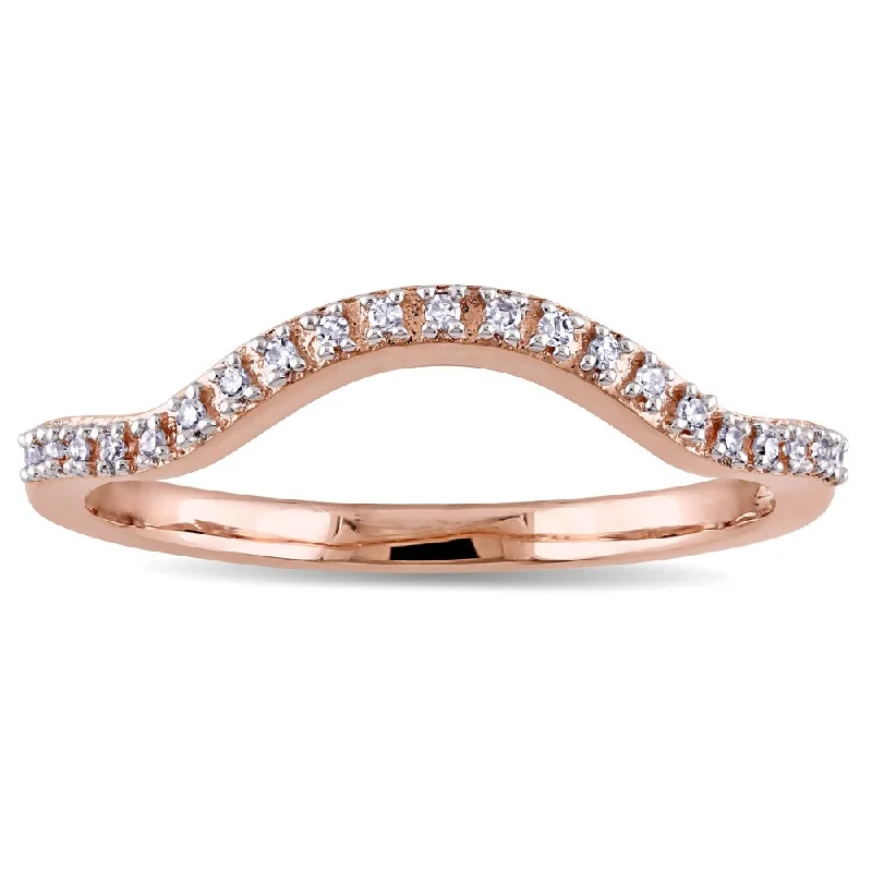 Diamond Rings with Double Bands for Stylish Design-Miadora 10k Rose Gold Diamond Accent Contour Wedding Band - White