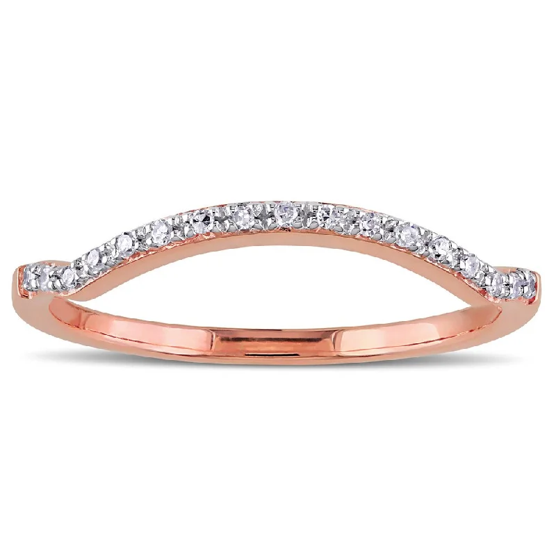 Diamond Rings with Apatite Shade for Soft Look-Miadora 10k Rose Gold Diamond Accent Curved Stackable Wedding Band Ring