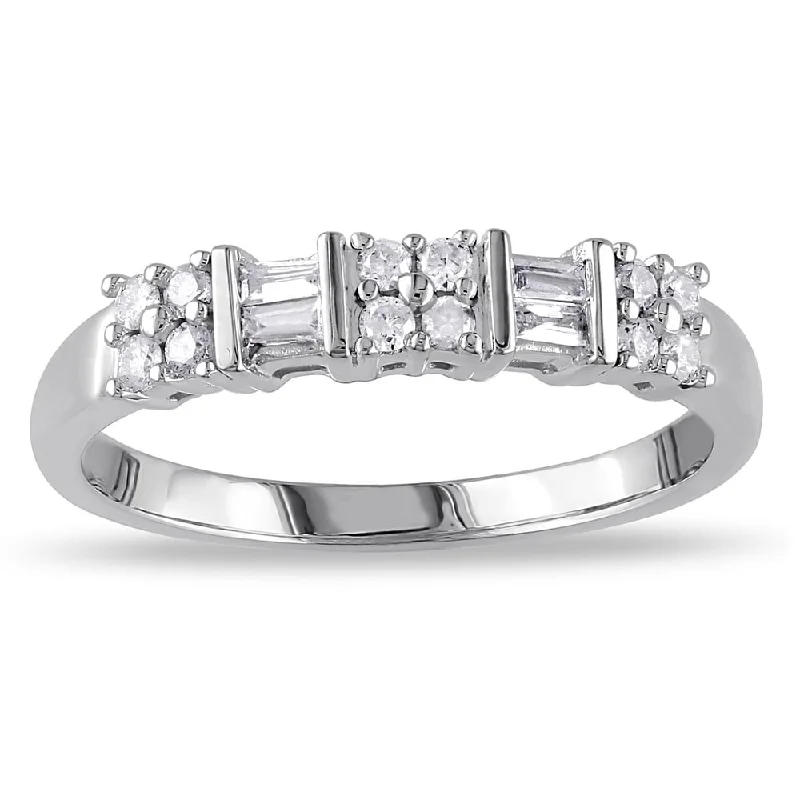 Round Diamond Rings for Traditional Style-Miadora 10k White Gold 1/4ct TDW Channel-set Baguette and Round-cut Diamond Stackable Anniversary/ W