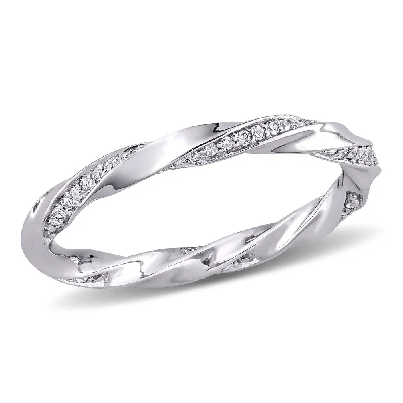 Pave Set Diamond Rings for Dazzling Look-Miadora 10k White Gold 1/4ct TDW Diamond Twisted Stackable Eternity Band Ring