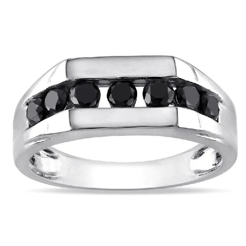 Princess Cut Diamond Rings for Brilliant Shine-Miadora 10k White Gold 1ct TDW Black Diamond Men's Ring