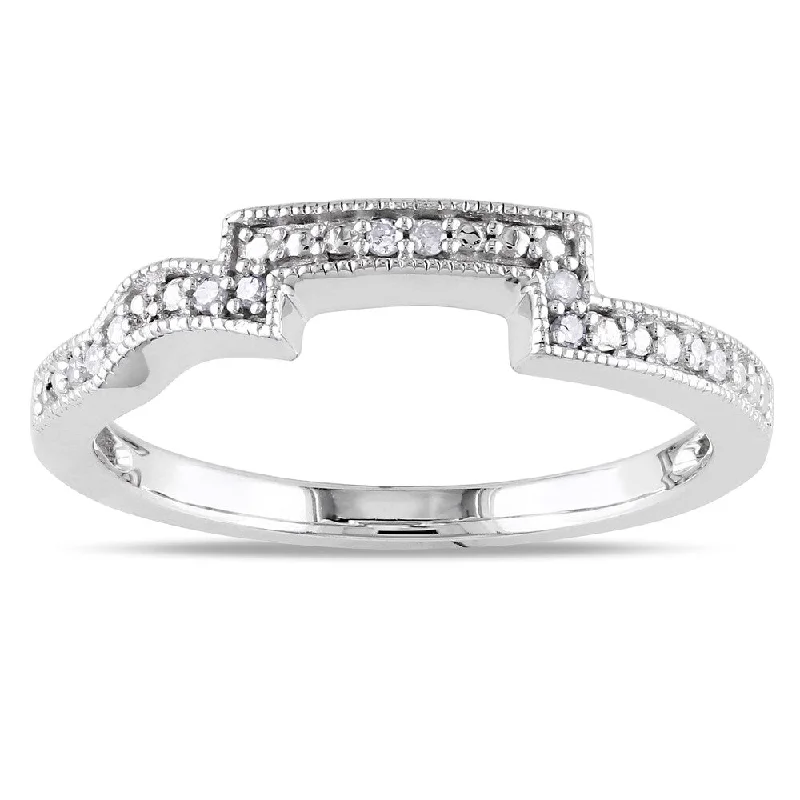 Marquise Cut Diamond Rings for Sophisticated Appeal-Miadora 10k White Gold Diamond Accent Curved Wedding Band