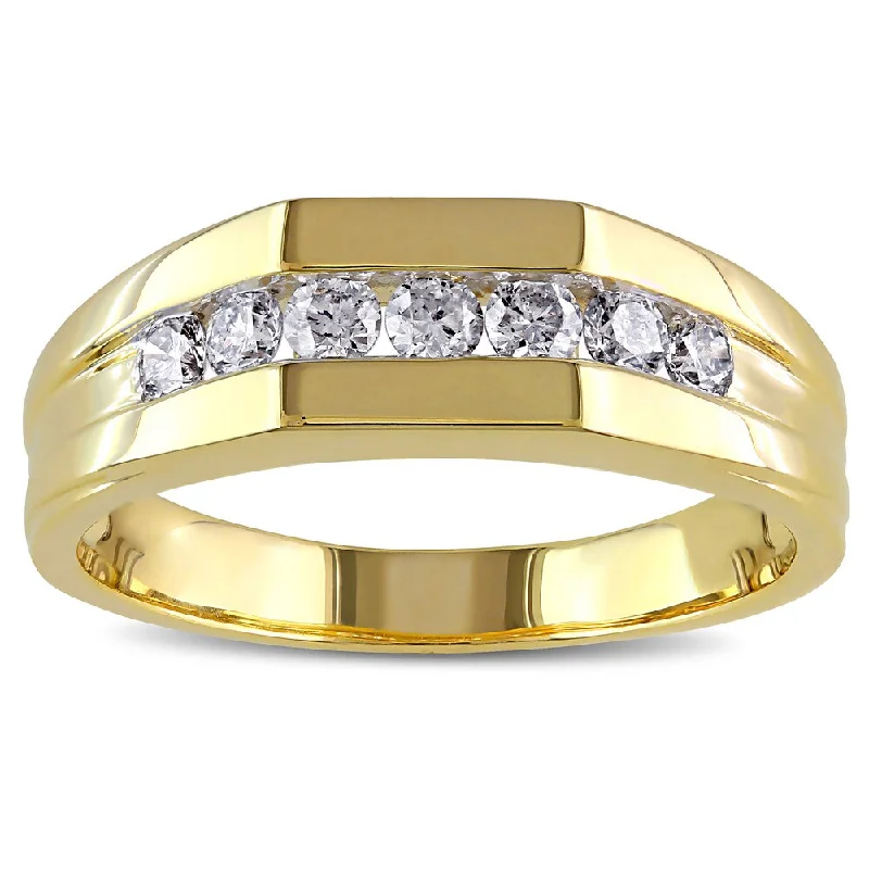 Solitaire Diamond Rings for Elegance-Miadora 10k Yellow Gold 1/2ct TDW Channel-Set Men's Diamond Ring