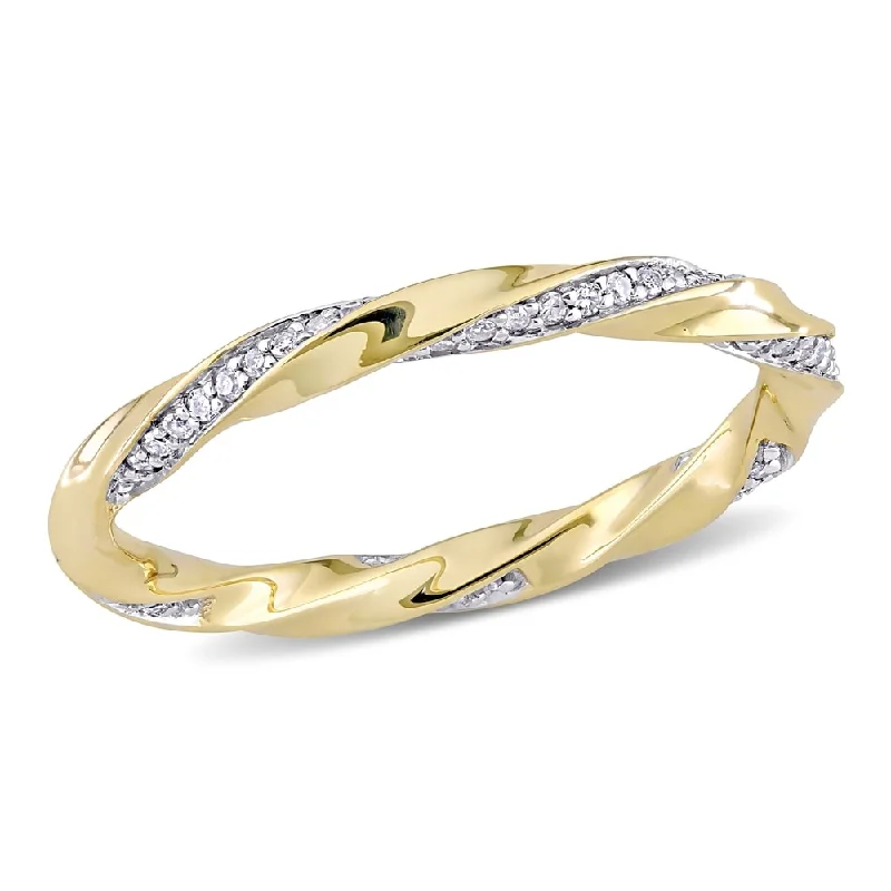 Halo Diamond Rings for Sparkling Effect-Miadora 10k Yellow Gold 1/4ct TDW Diamond Twisted Stackable Eternity Band Ring