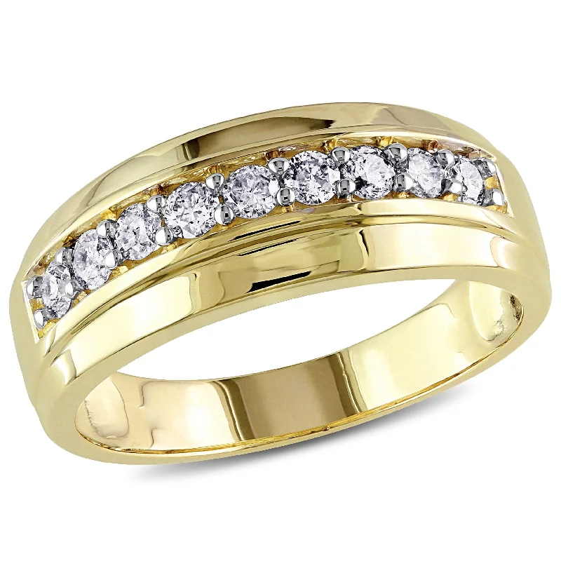 Channel Set Diamond Rings for Secure Fit-Miadora 10k Yellow Gold Men's 1/2ct TDW Diamond Wedding Band