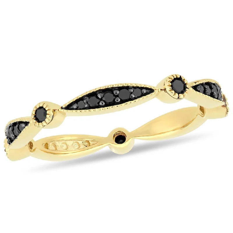 Delicate Diamond Rings for Feminine Touch-Miadora 10k Yellow Gold with Black Rhodium 1/4ct TDW Black Diamond Eternity Band