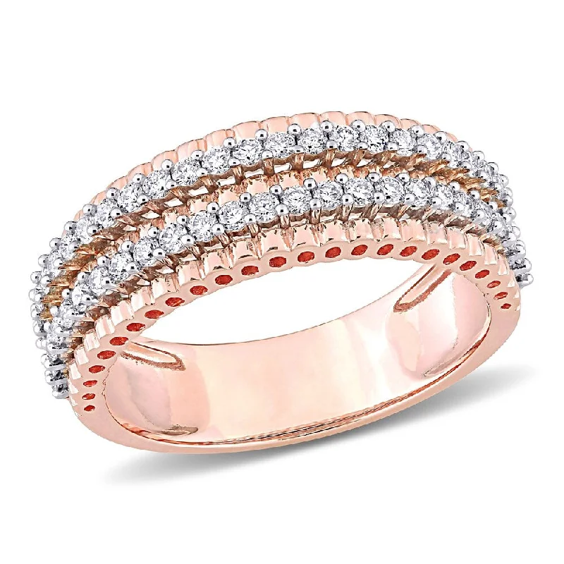 Vintage Diamond Rings for Nostalgic Charm-Miadora 14k 2-tone White and Rose Gold 1/2ct TDW Diamond Double Row Bead Eternity Band Ring