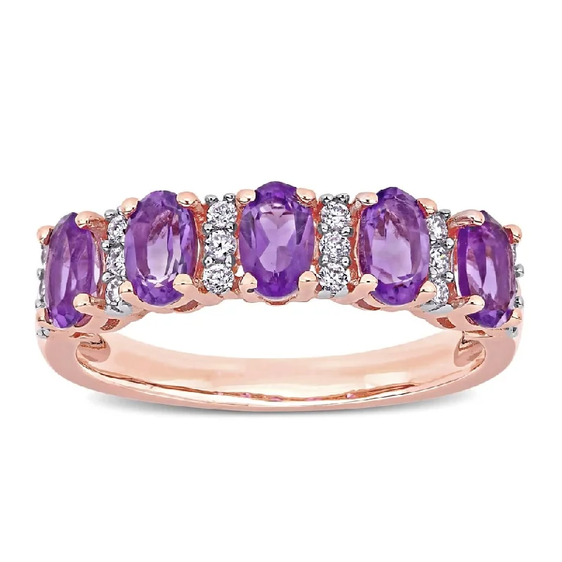 Diamond Rings with Tourmaline Color for Multicolor Look-Miadora 14k Rose Gold Oval-Cut African-Amethyst and 1/6ct TDW Diamond Anniversary Band