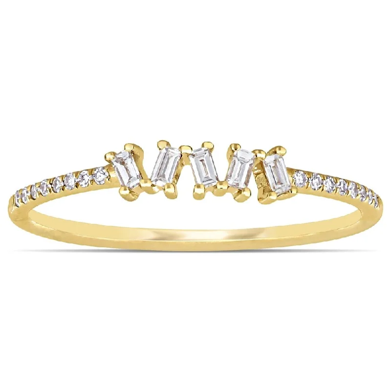 Diamond Rings with Twisted Bands for Artistic Appeal-Miadora 14k Yellow Gold 1/7ct TDW Parallel-Baguette and Round-Cut Diamond Anniversary Band