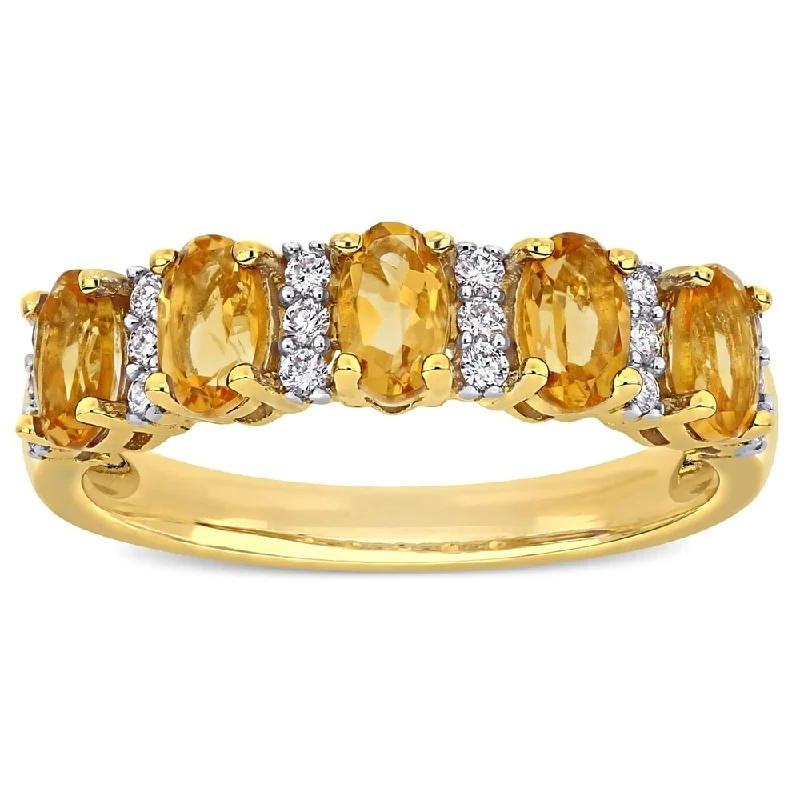 Statement Diamond Rings for Bold Appeal-Miadora 14k Yellow Gold Oval-Cut Citrine and 1/6ct TDW Diamond Anniversary Band