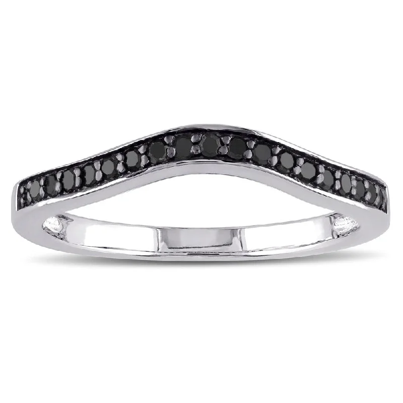 Hypoallergenic Diamond Rings for Sensitive Skin-Miadora Sterling Silver 1/5ct TDW Black Diamond Contour Wedding Band Ring