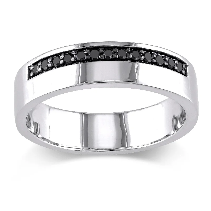 Oval Diamond Rings for Graceful Shape-Miadora Sterling Silver Men's 1/5ct TDW Black Diamond Wedding Band Ring