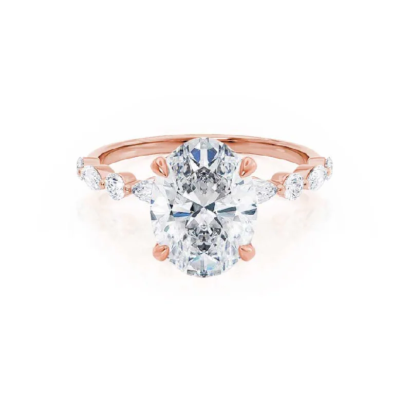 Diamond Rings with Aquamarine Detail for Calm Appeal-ALLURE - Oval Diamond Scatter 18k Rose Gold Engagement Ring