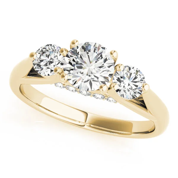 Cushion Cut Diamond Rings for Soft Aesthetics-18K Yellow Gold Three Stone Round Shape Diamond Engagement Ring