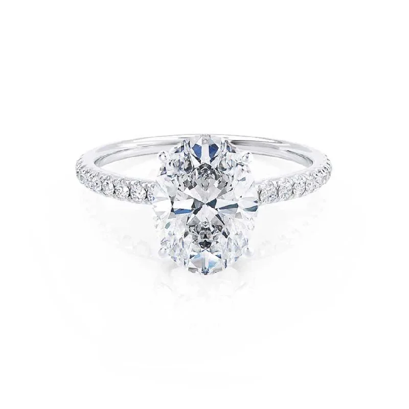 Diamond Rings for Bookworms' Taste-MACY - Oval Diamond Petite Pavé Platinum 950 Engagement Ring