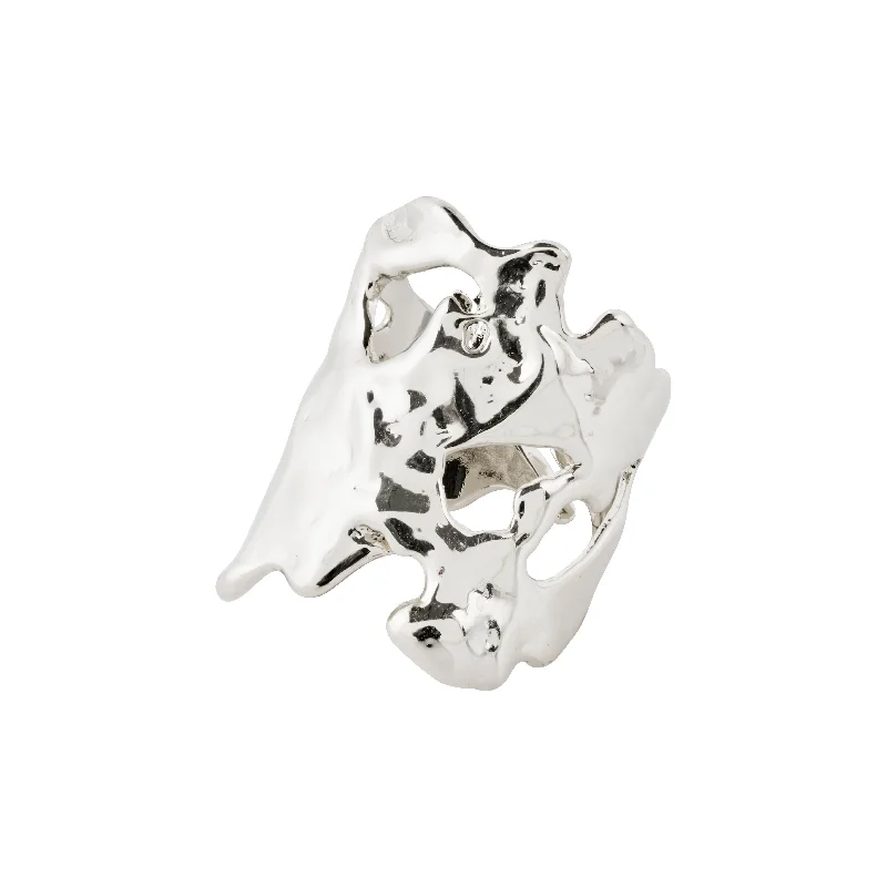 Rings inspired by skies with starry gems -HAPPY organic shaped ring silver-plated