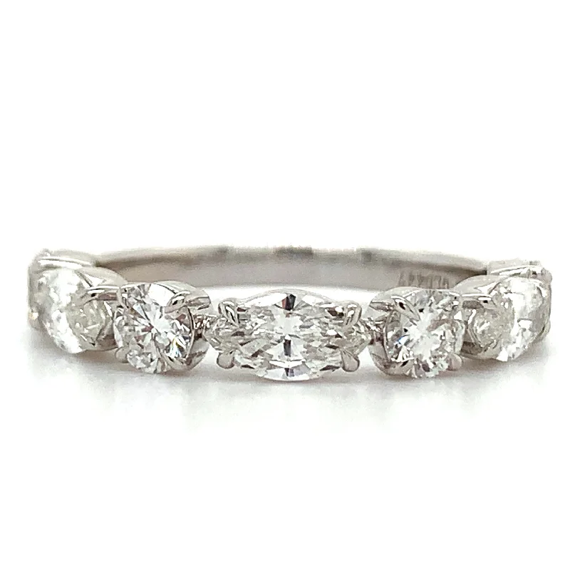 Diamond Rings for Birthday Gift-14ct White Gold Round & Marquise Laboratory Grown Diamond Band.