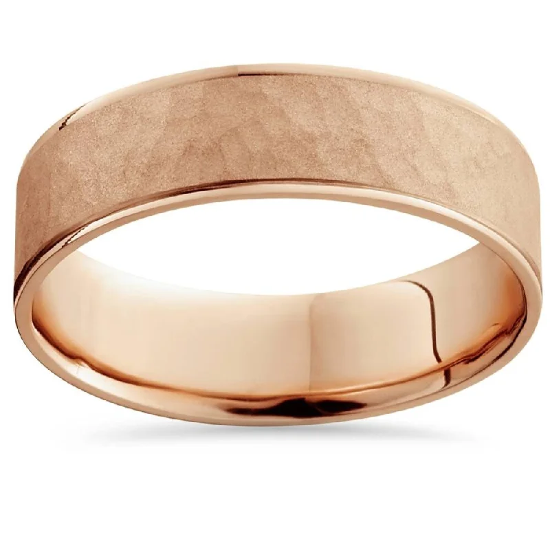 Dual-tone rings with mixed metals for versatility -14k Rose Gold Hammered Comfort Fit Wedding Band