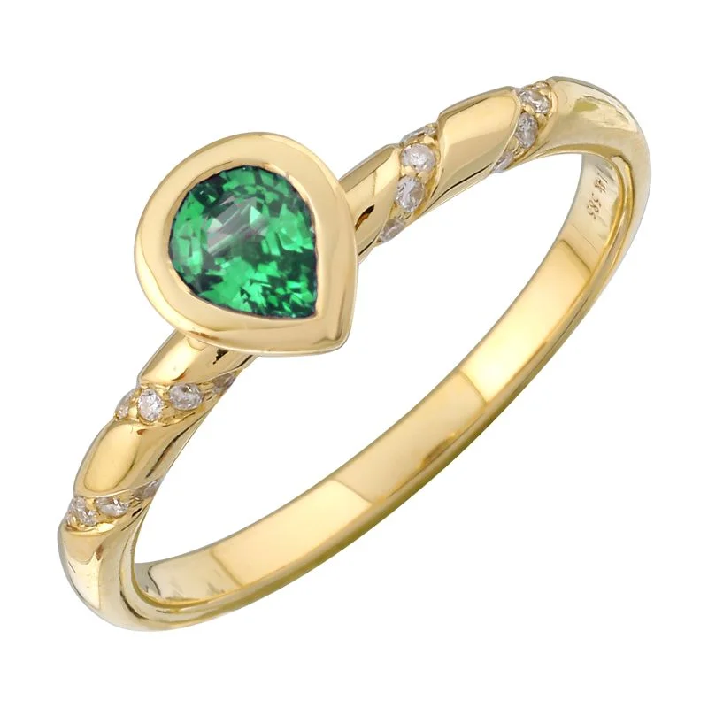 Vermeil rings with gold gemstone shine -14k Yellow Gold Emerald Diamond Pear Ring