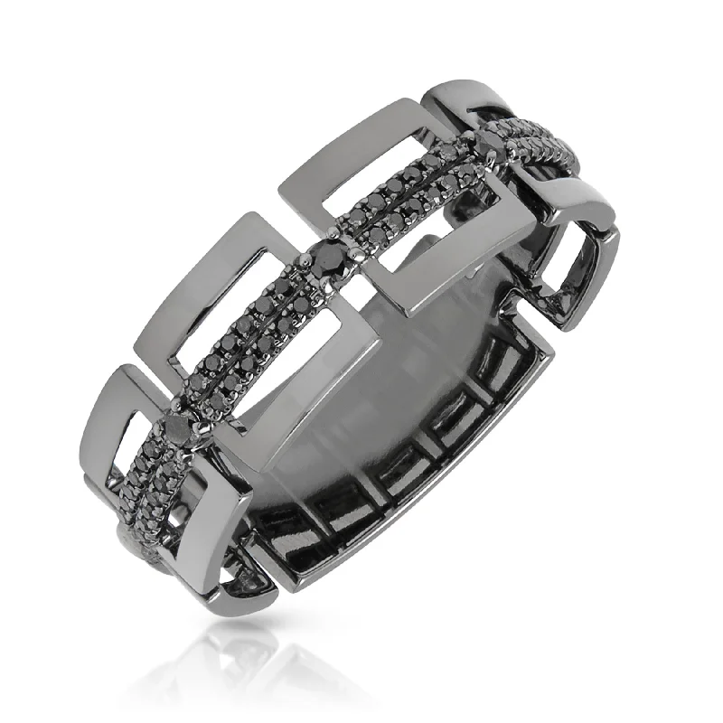 Rings crafted with eco-friendly stones for sustainability -14KT Black Rhodium Black Diamond Ezra Band Ring