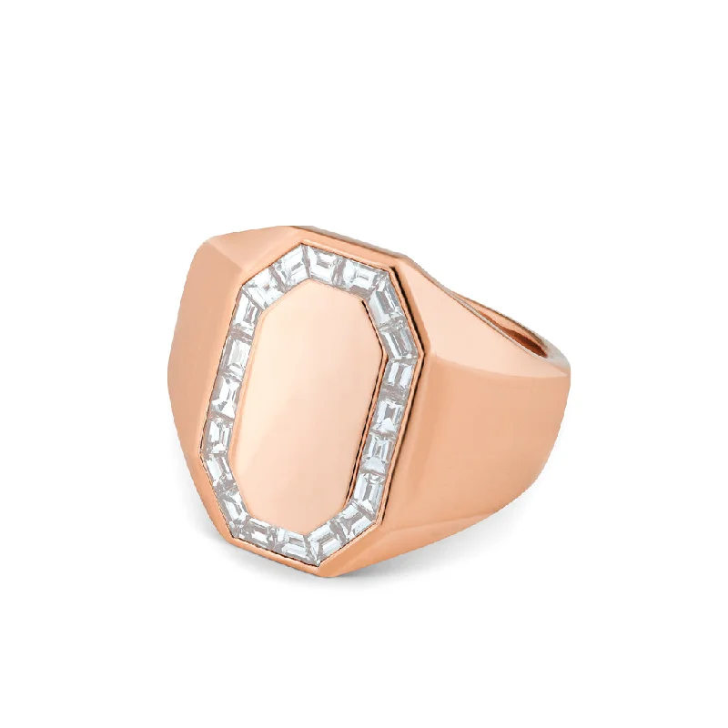 Rings perfect for travel with light wear -14KT Rose Gold Baguette Diamond Alina Signet Ring