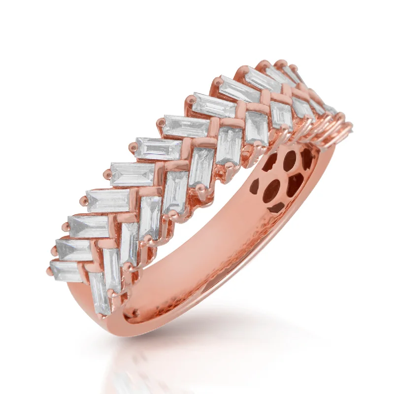 Woven rings with twisted bands for finger art -14KT Rose Gold Baguette Diamond Celine Ring