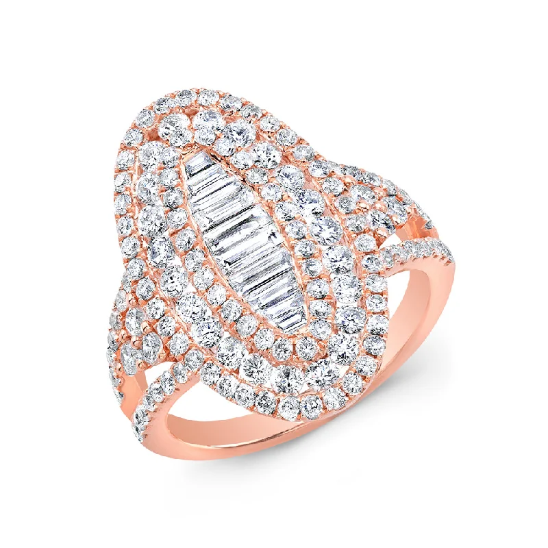 Gold rings adding bright shine to fingers -14KT Rose Gold Baguette Diamond Era Ring