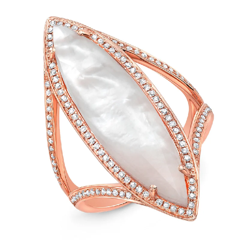 Rings featuring jade for calm green shine -14KT Rose Gold Mother of Pearl Diamond Celeste Ring