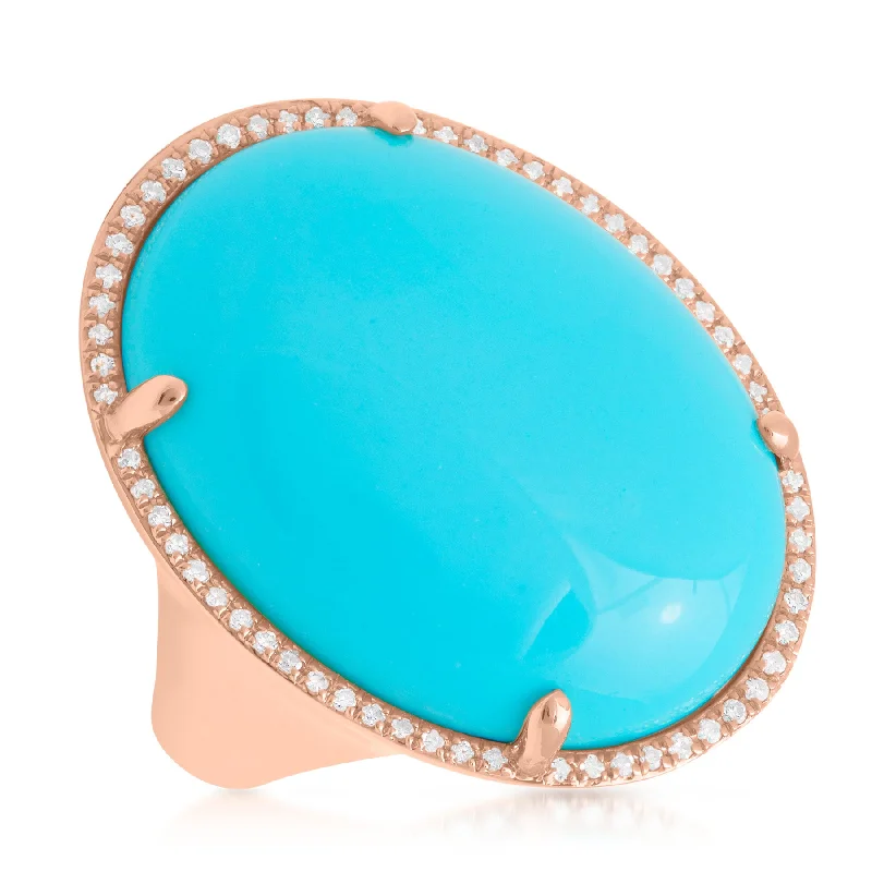 Shaped rings perfect for pairing with others -14KT Rose Gold Turquoise Diamond Oval Cocktail Ring