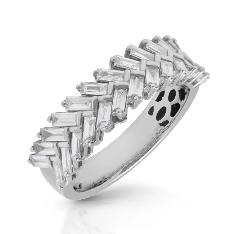 Rings with fine bands for light wear -14KT White Gold Baguette Diamond Celine Ring