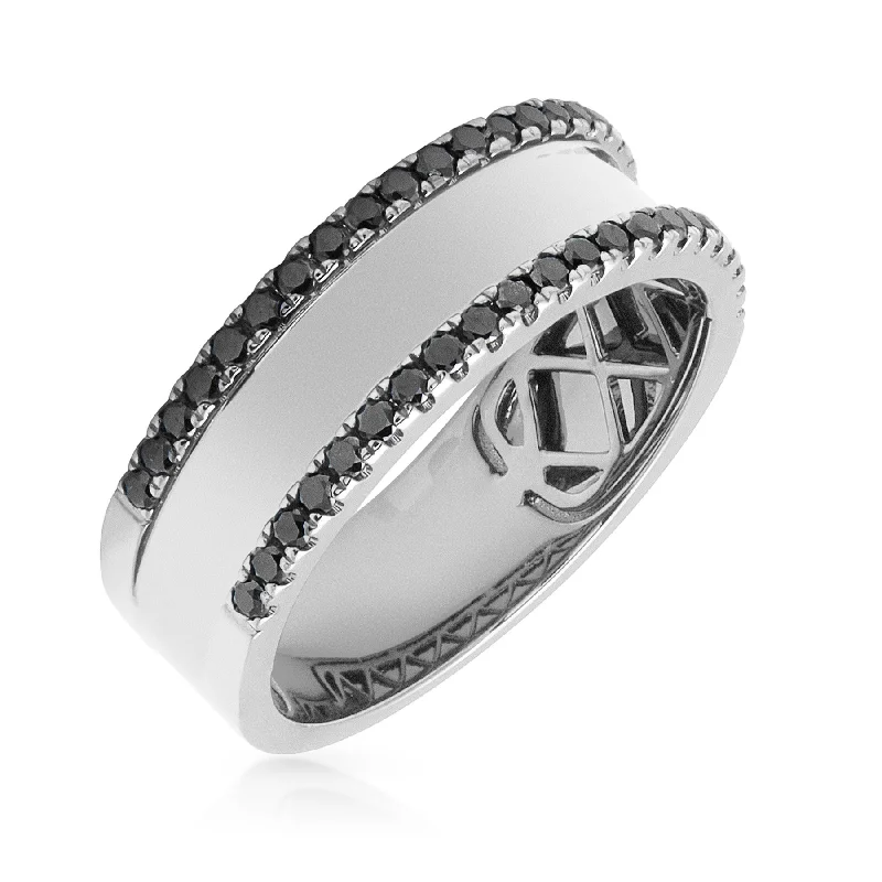 Large rings designed for bold finger statements -14KT White Gold Black Diamond Jackson Band Ring