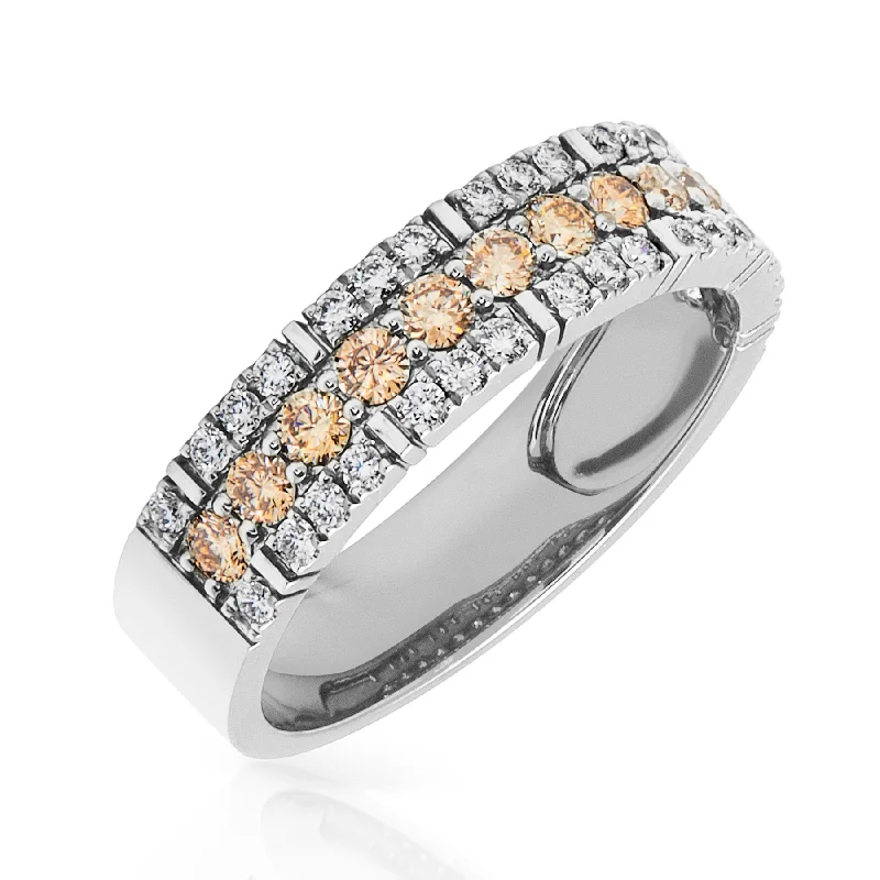 Modern rings with clean cuts for chic flair -14KT White Gold Champagne Diamond Adrian Band Ring